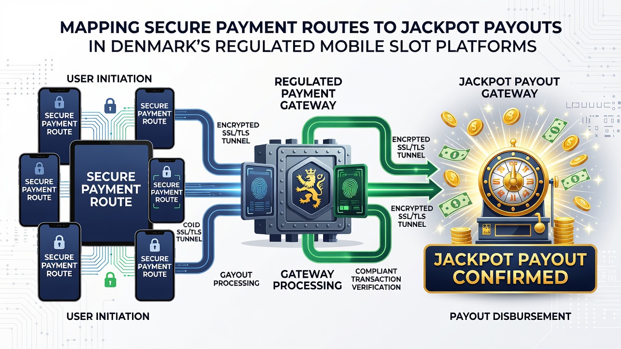 Diagram over betalingsflow og jackpot-validering i regulerede platforme